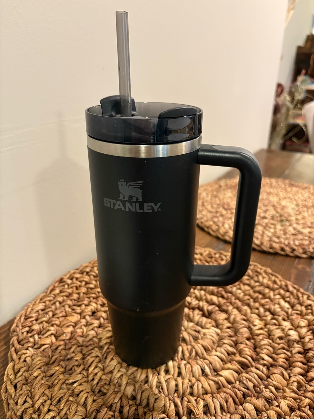 Stanley Black Travel Mug with Handle and Straw